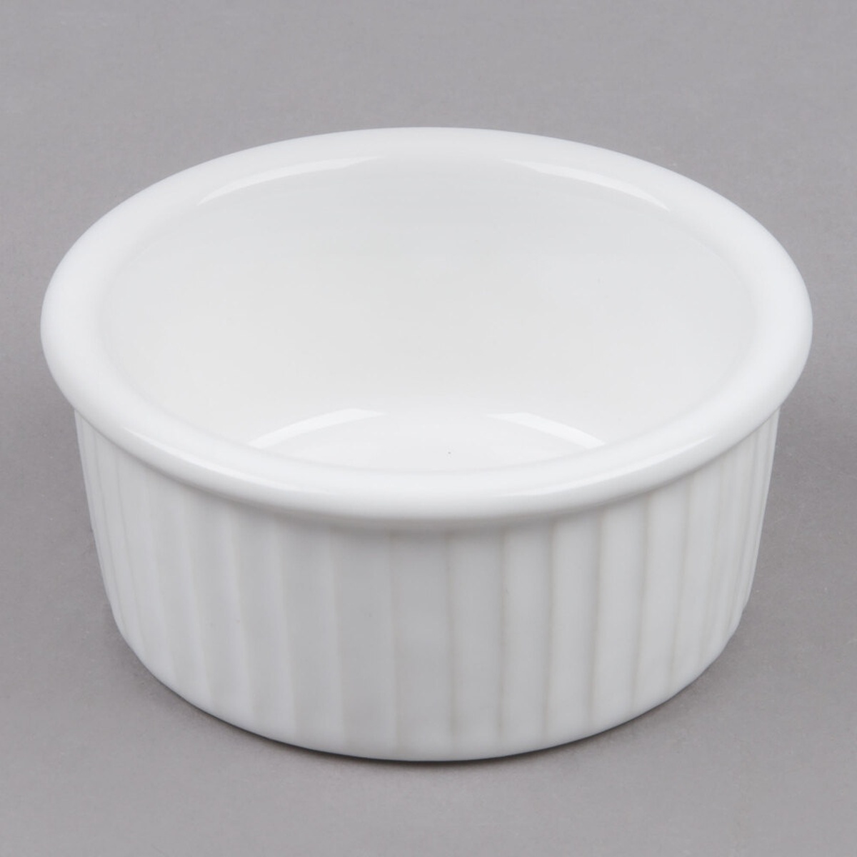 Tuxton BWX-0452 white fluted china ramekin, round with rolled edge, 4.5 oz capacity
