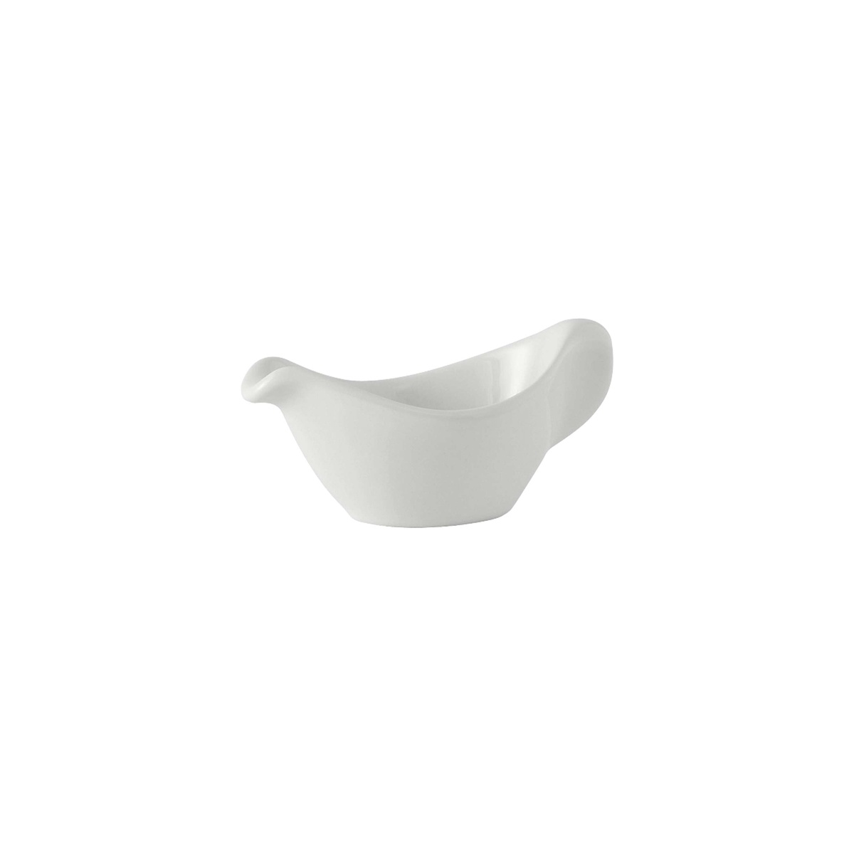Tuxton BWZ-0259 white vitrified china sauce boat with tapered spout and smooth oval form