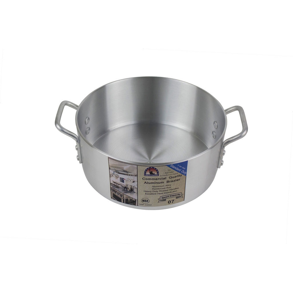 Interior view of the 7 quart aluminum brazier showing riveted handle attachment