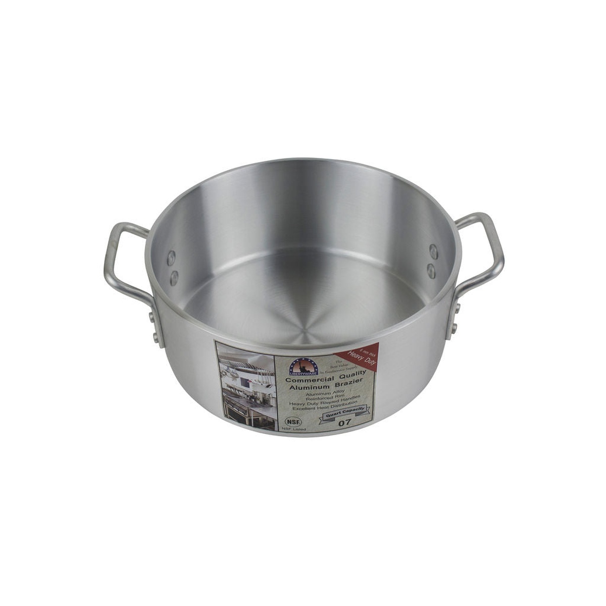 Interior view of the 7 quart aluminum brazier showing riveted handles