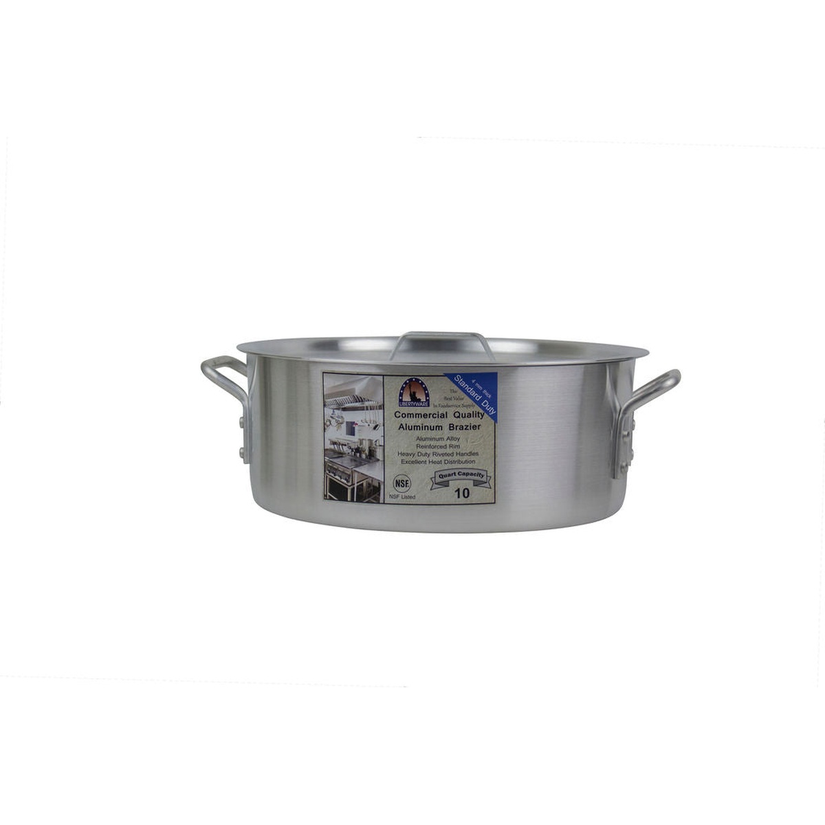 Libertyware BZR10 10-quart aluminum brazier without cover, showing riveted handles and label