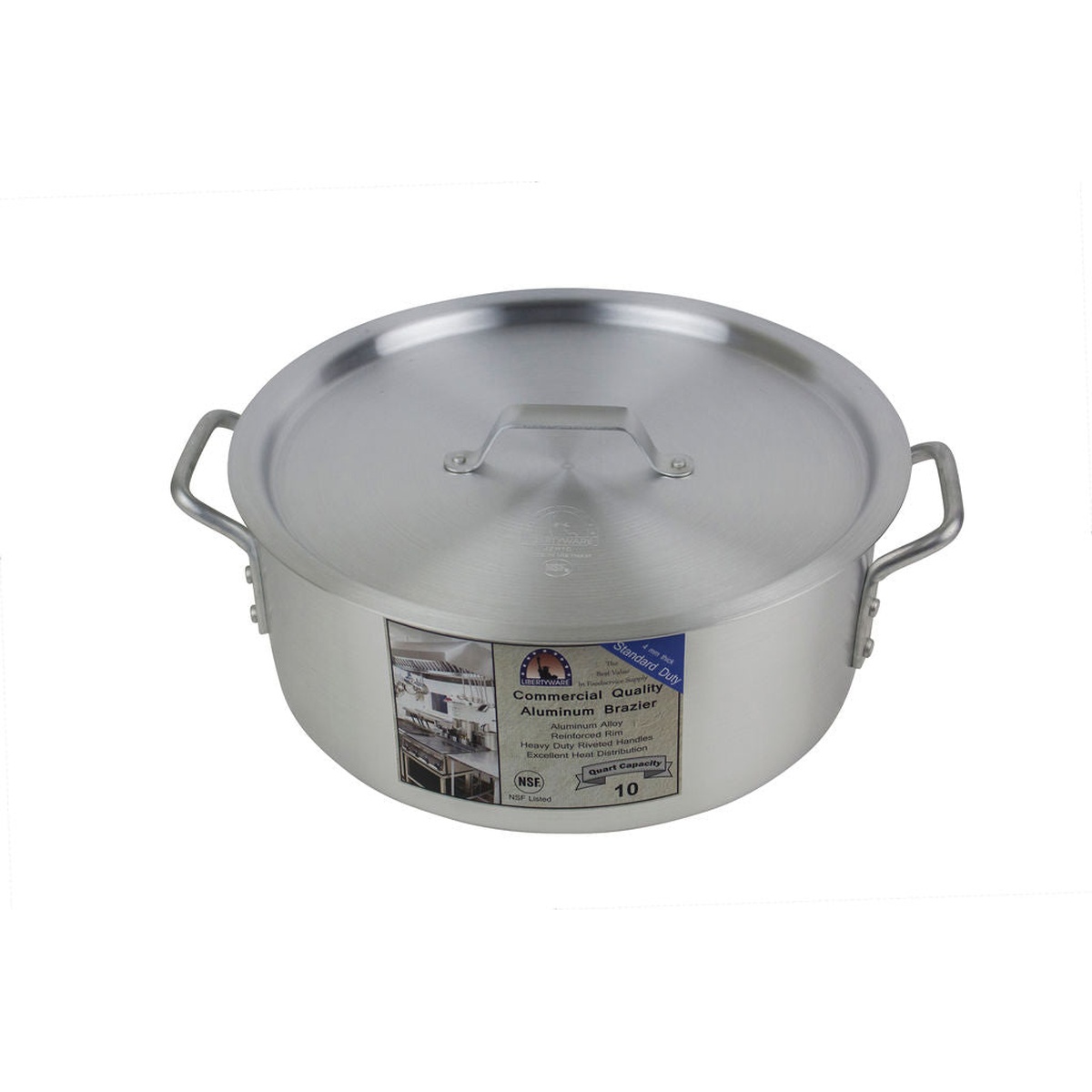 Libertyware BZR10 aluminum brazier with cover on, angled view showing full profile