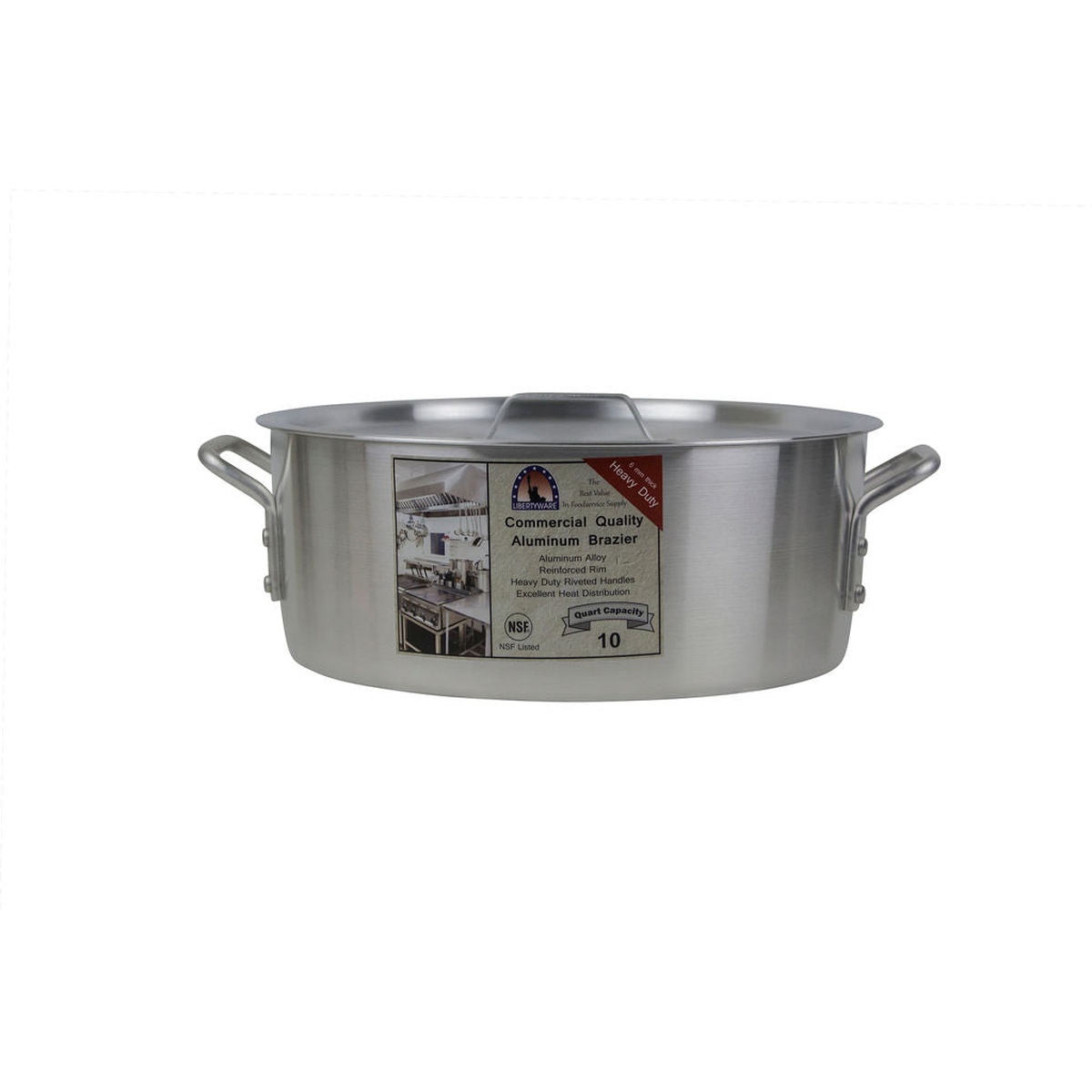 Libertyware BZR10H 10 qt. aluminum brazier without lid, side profile view