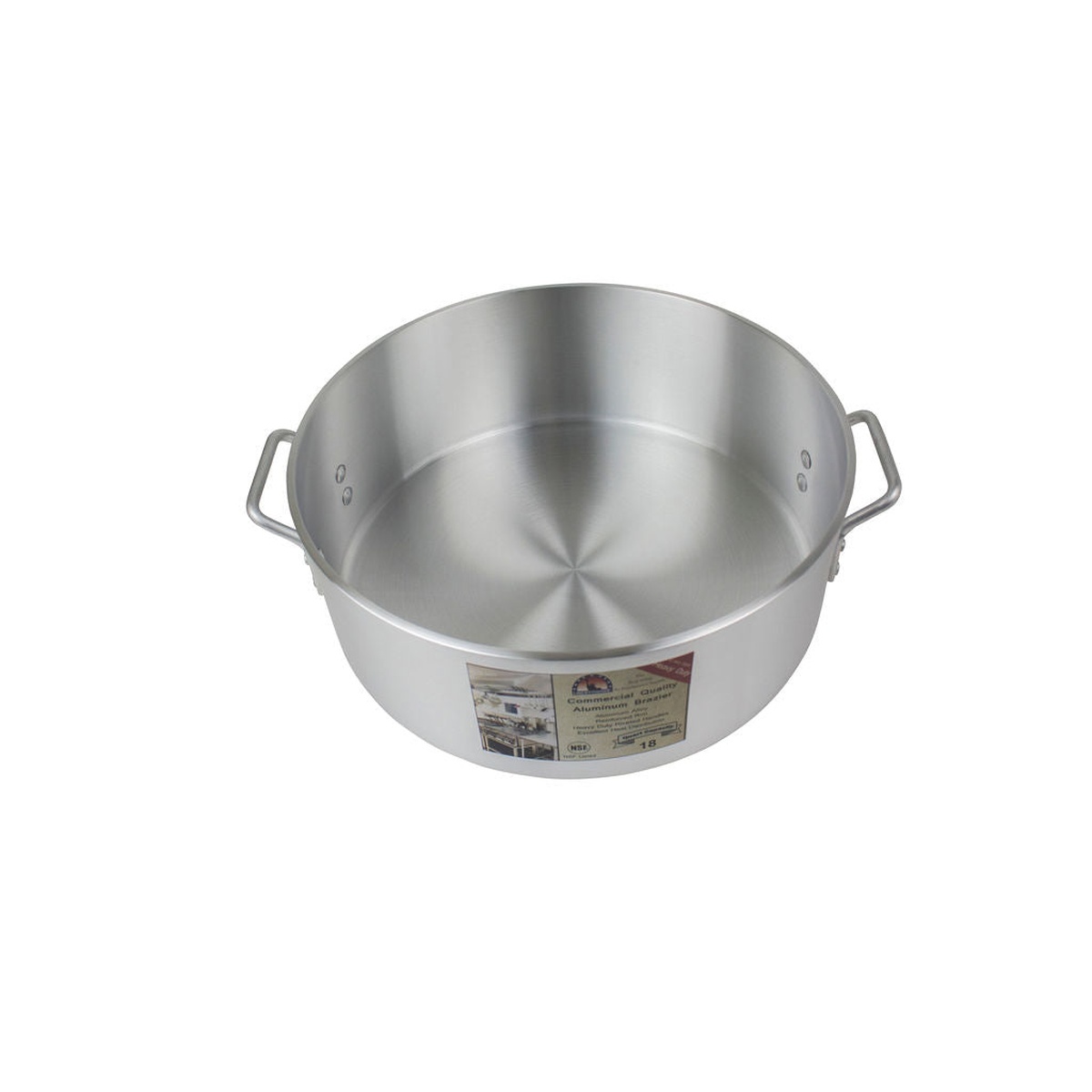 Top-down interior view of Libertyware BZR18H 18 quart aluminum brazier showing wide round cooking surface