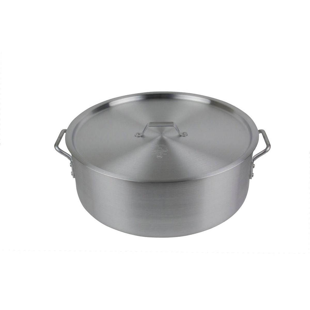 Libertyware BZR24H 24-quart aluminum brazier with cover on, straight front view showing full assembled unit