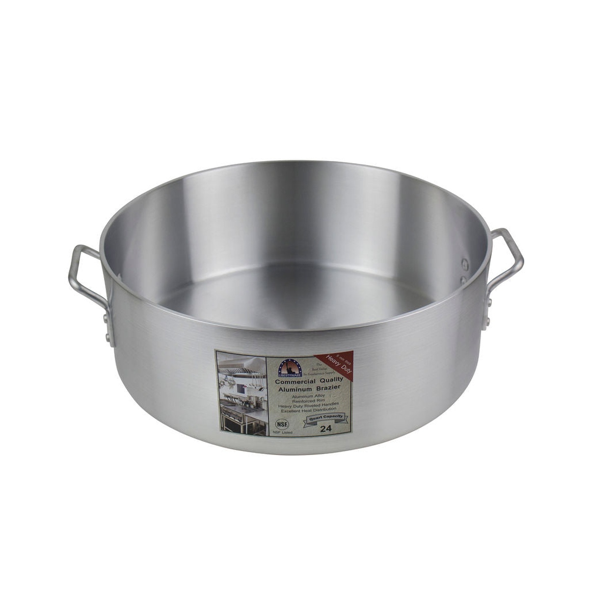 Libertyware BZR24H 24-quart aluminum brazier without cover, angled overhead view showing deep interior