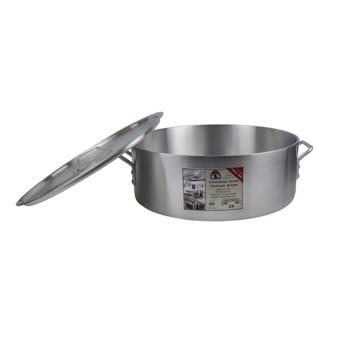 Libertyware BZR24H aluminum brazier at an angle with cover leaning to the side, revealing interior