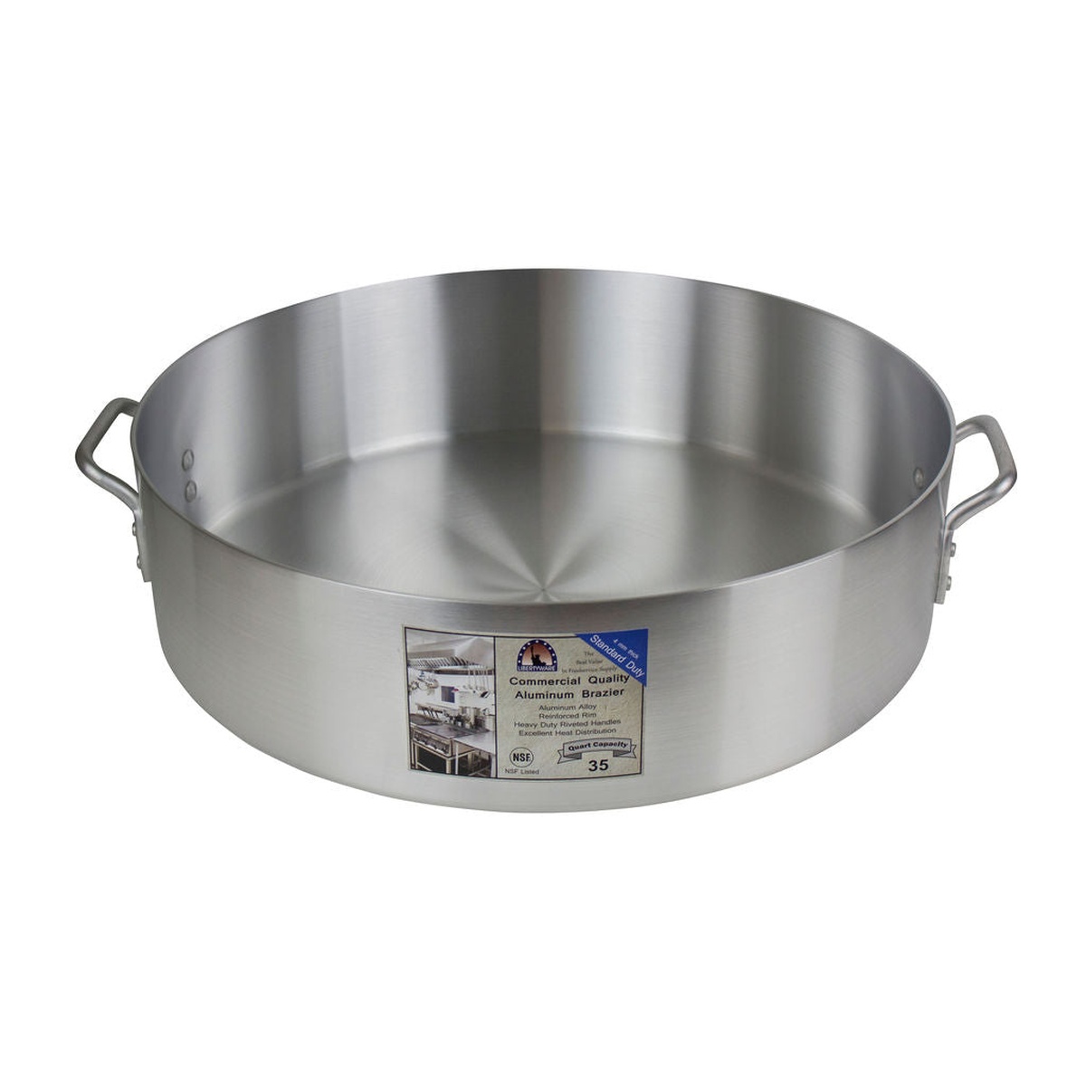 Libertyware BZR35 aluminum brazier without cover, showing the wide interior cooking surface and straight sides
