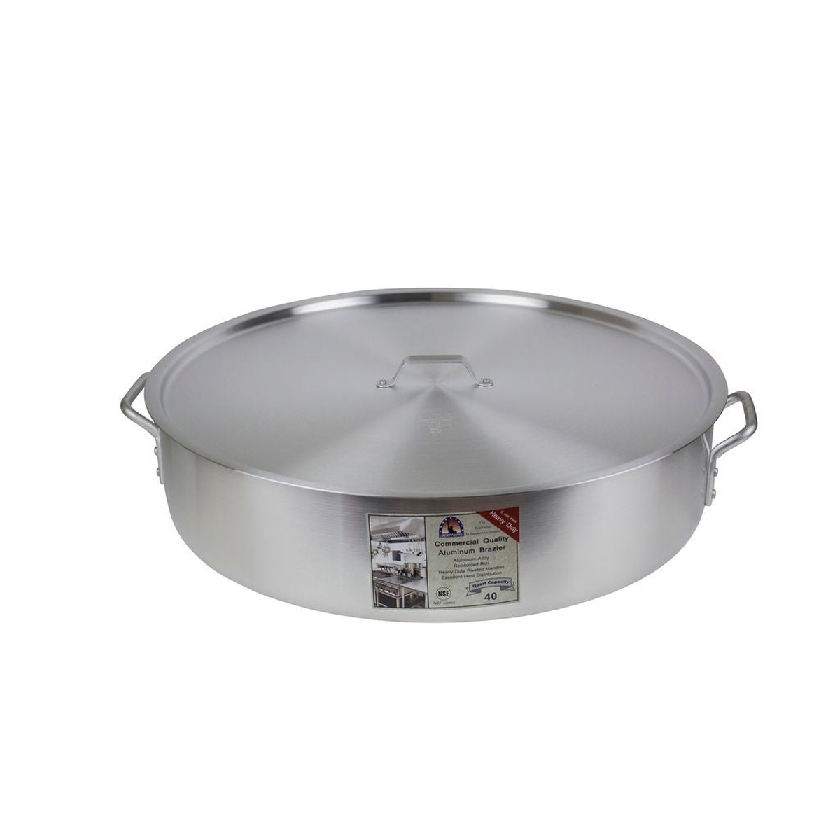Libertyware BZR40H 40-quart aluminum brazier with cover on, angled view showing full profile