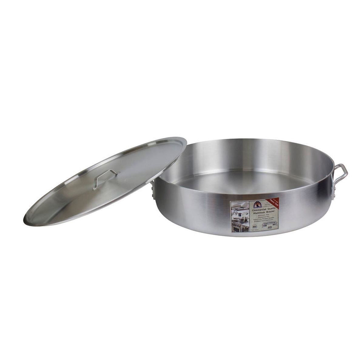 Libertyware BZR40H aluminum brazier with cover resting beside it, showing the open pan interior