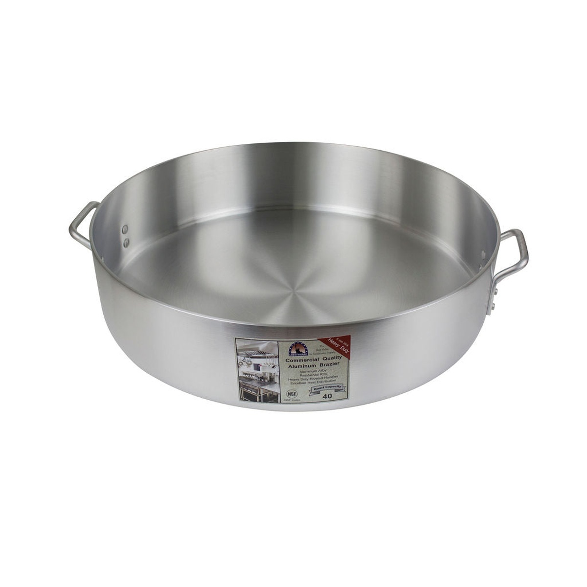 Libertyware BZR40H 40-quart aluminum brazier without cover, top angled view showing interior cooking surface