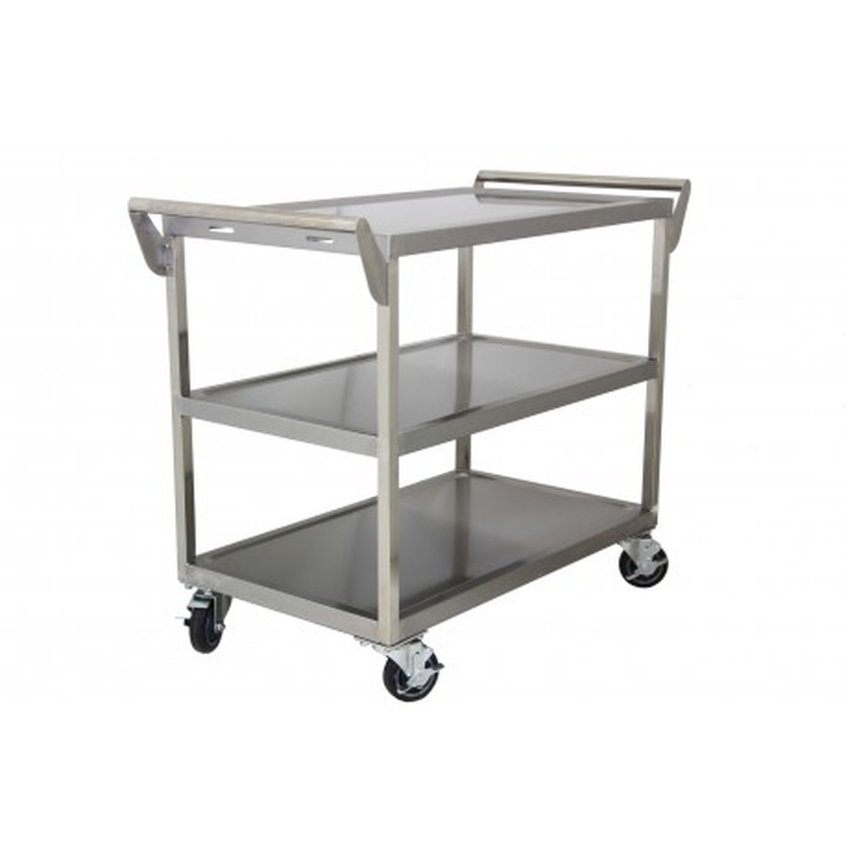 GSW C-2333 3-tier stainless steel super heavy duty bussing cart with 5-inch swivel casters and push handles