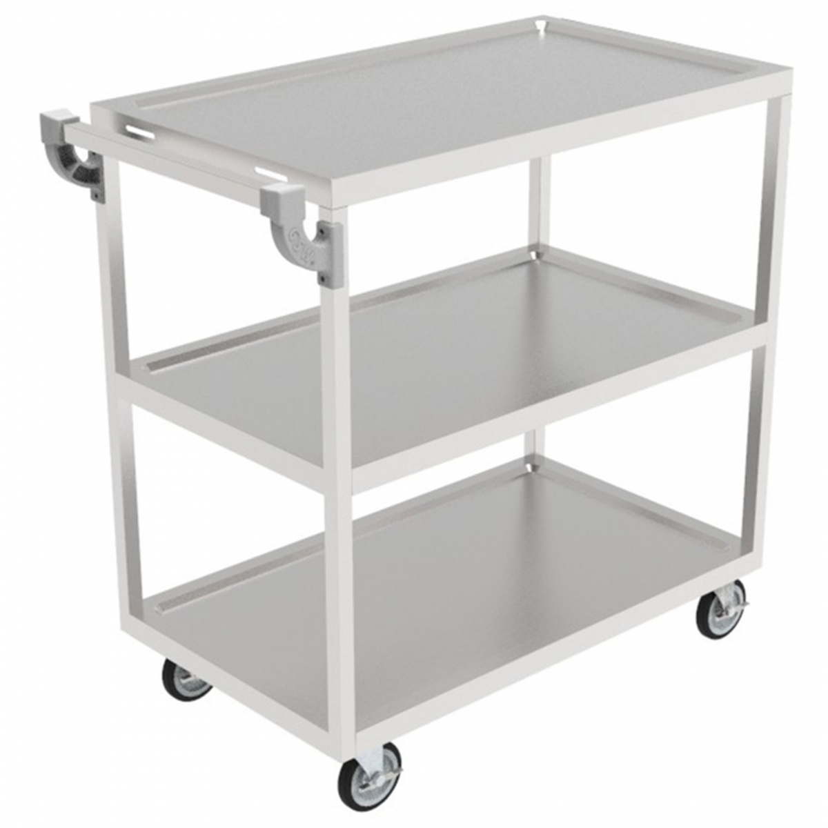 GSW C-4222 stainless steel 3-tier heavy duty bus cart with swivel casters and push handle