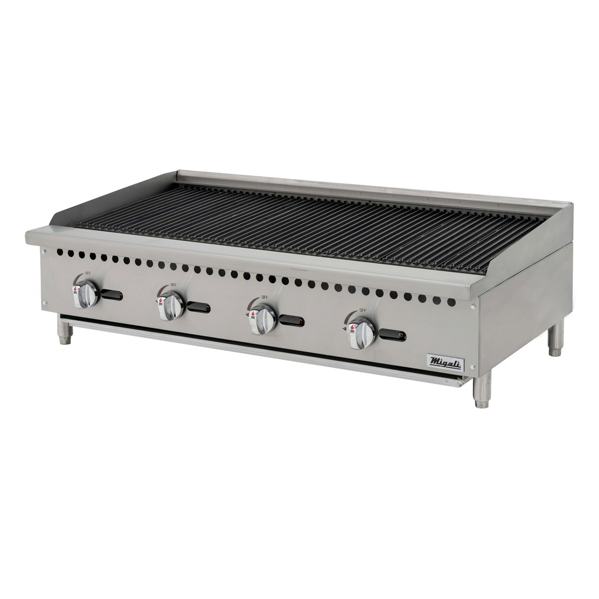 Migali C-CR48 48-inch countertop char-rock broiler with cast iron grates