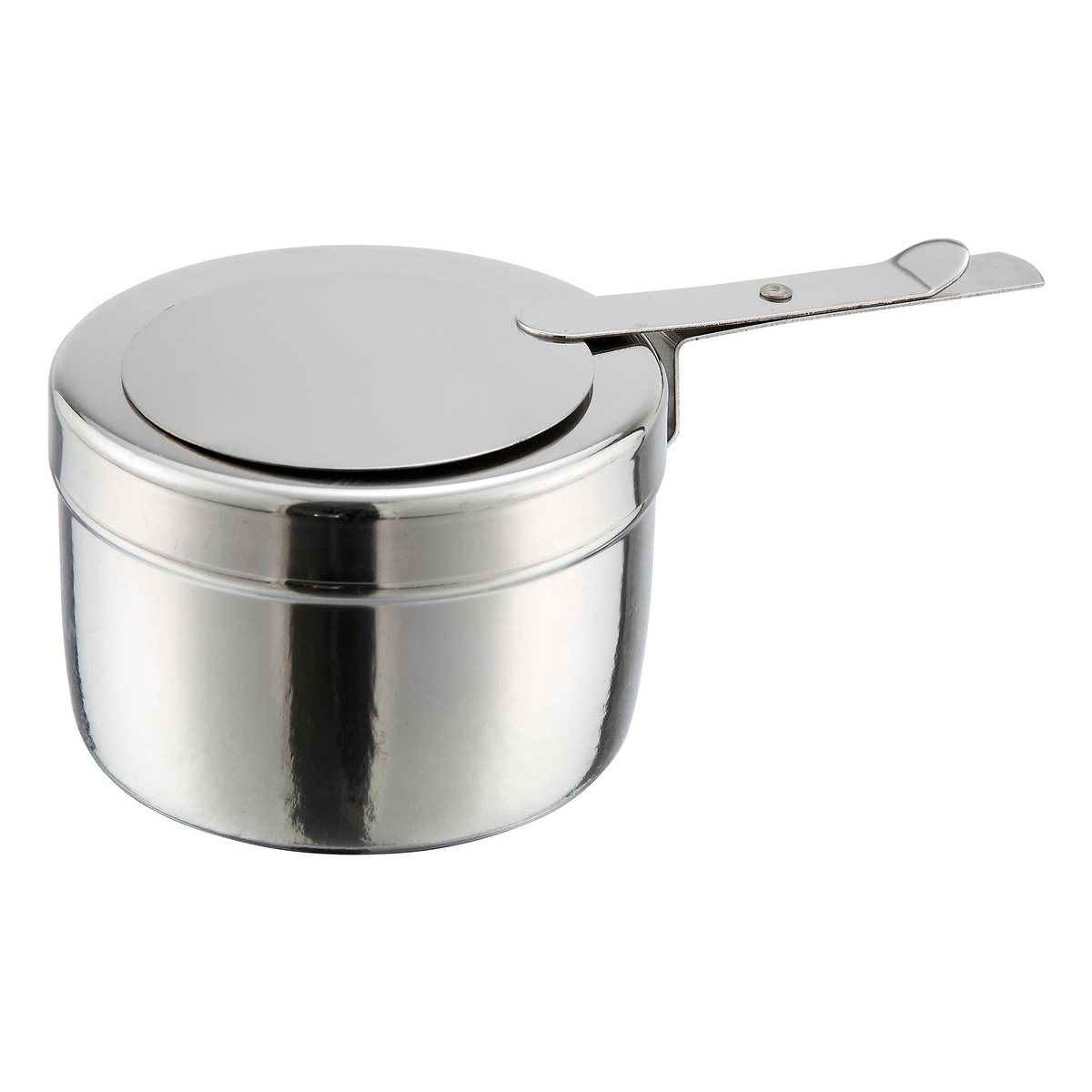 Winco C-F1 stainless steel chafer fuel holder with slide-on cover and handle, shown on white background