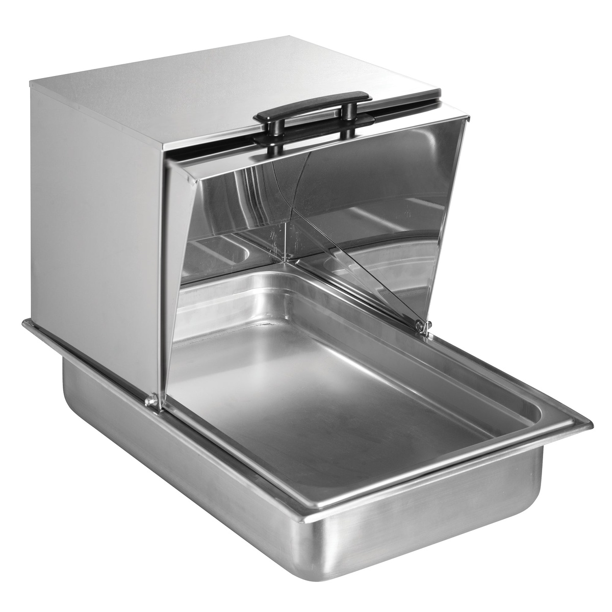 Roll-top cover installed on a full-size food pan