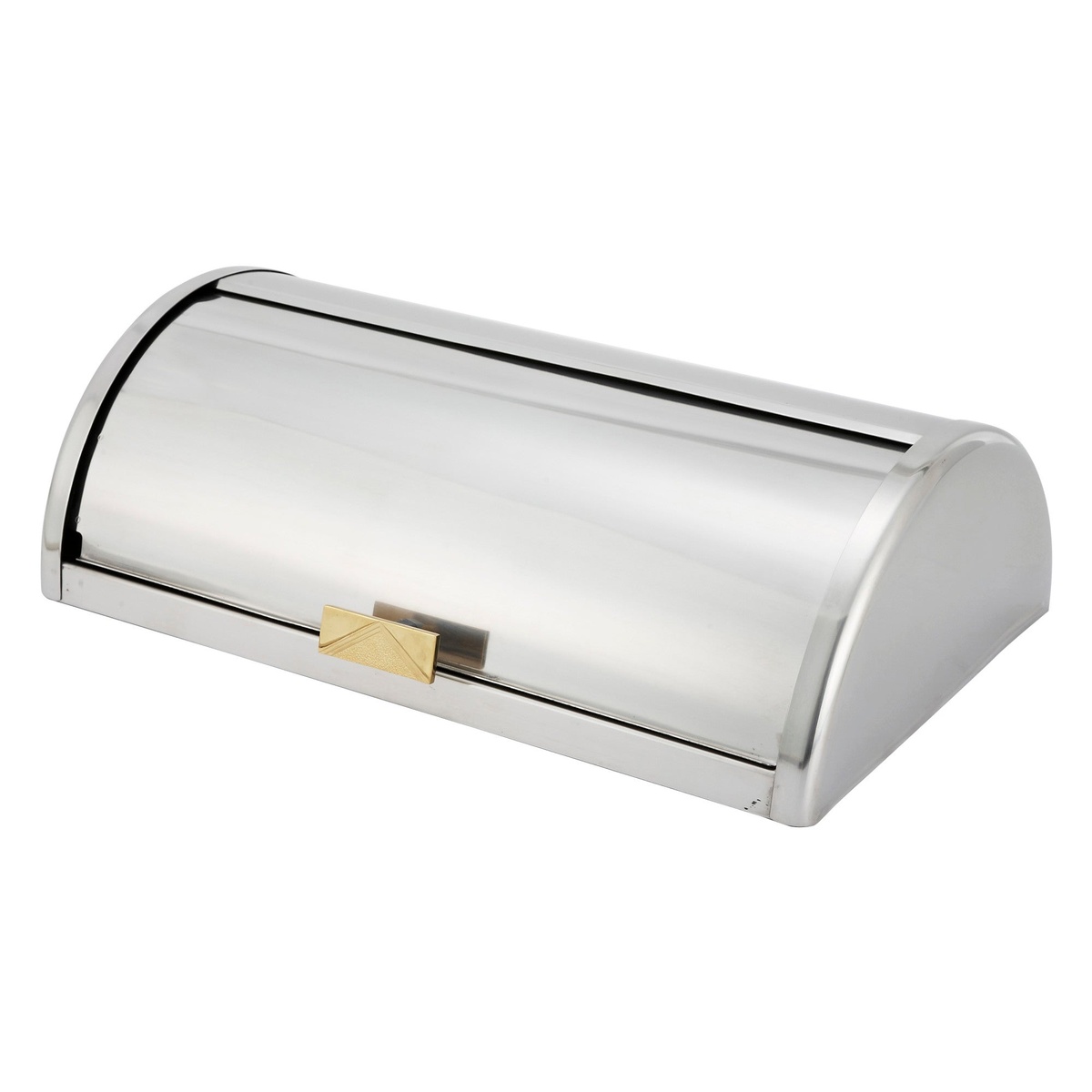 Winco C-RTC stainless steel roll-top chafing dish cover, closed position, gold accent handle