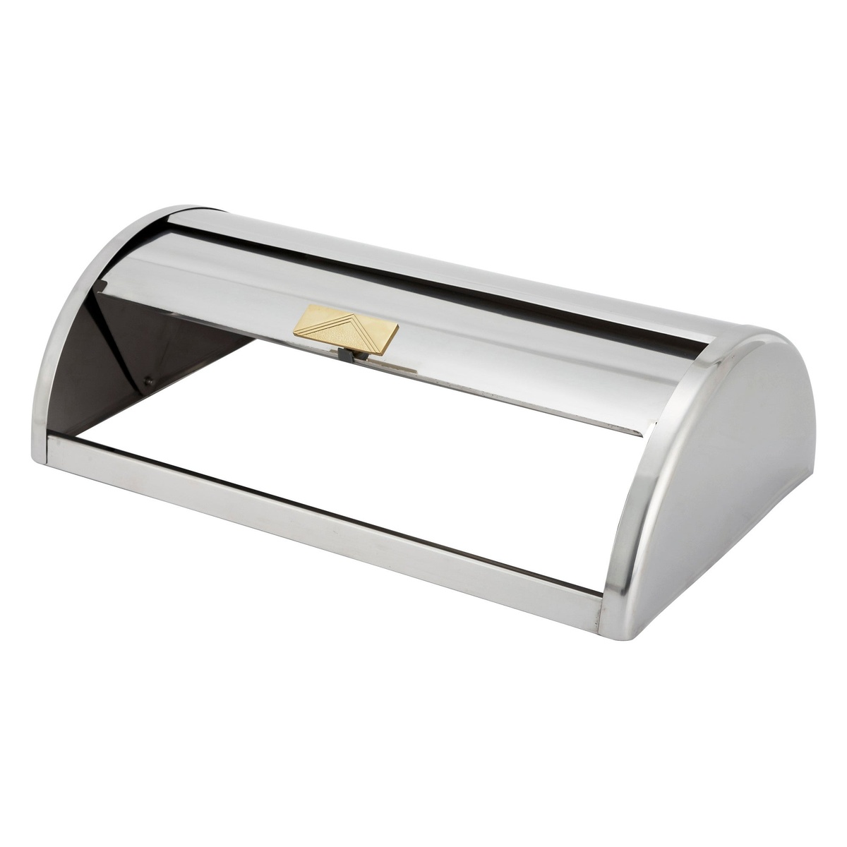 Winco C-RTC stainless steel roll-top chafing dish cover, open position showing interior