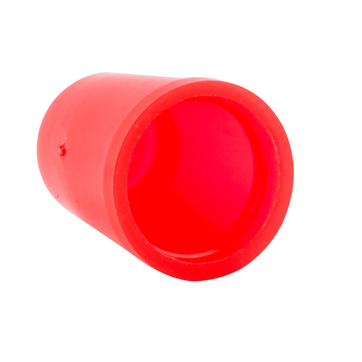 Tablecraft C100T red cone top cap tilted to show open interior cavity that fits over dispenser cone tip