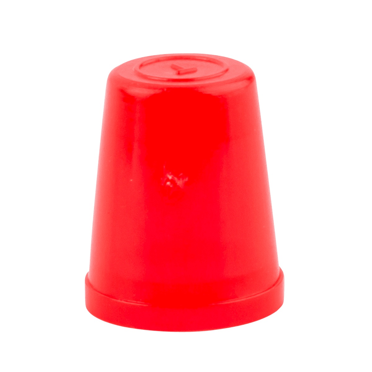 Tablecraft C100T red squeeze bottle cone top cap, slightly elevated angle showing rounded top profile