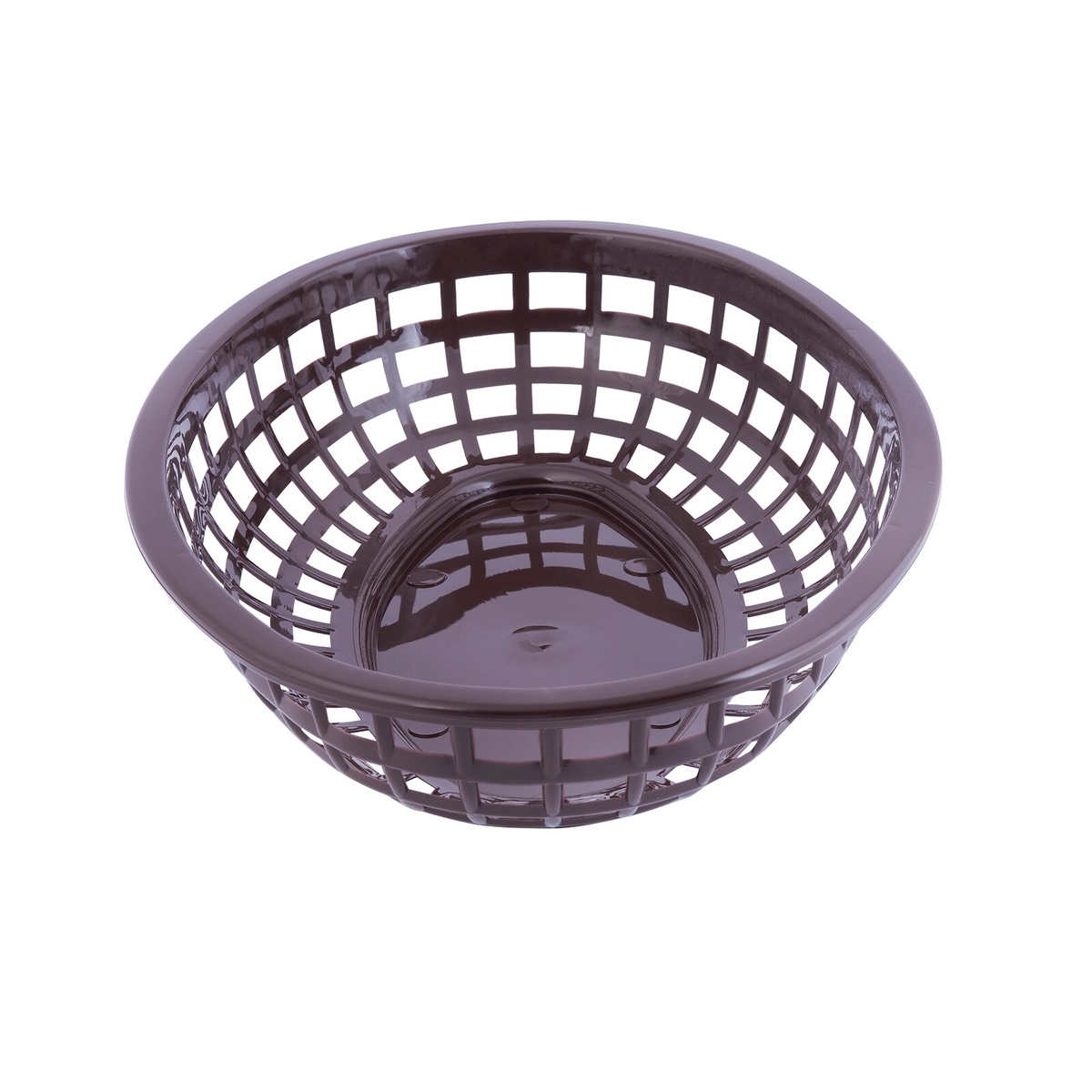 TableCraft brown round classic plastic serving basket from the same Classic Basket collection, angled view