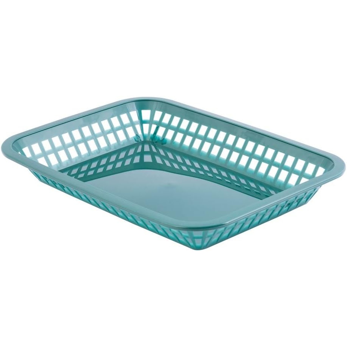 TableCraft C1077FG forest green rectangular polypropylene grande basket, angled view showing lattice sides and solid flat base