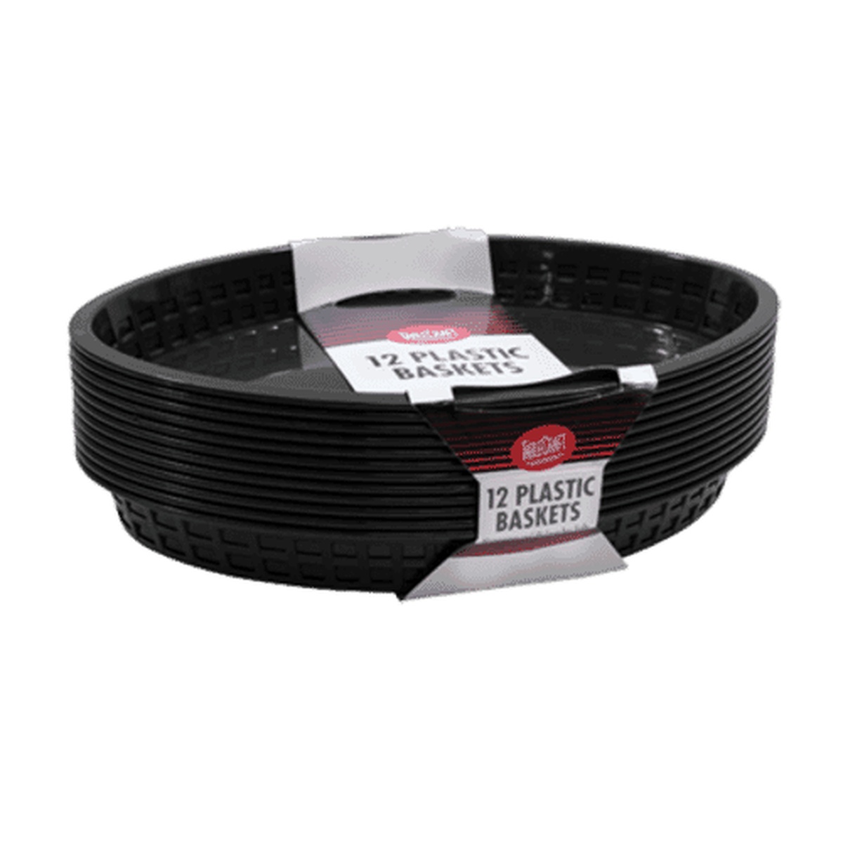 TableCraft C1086BK black oval Texas plastic baskets stacked in a pack of 12