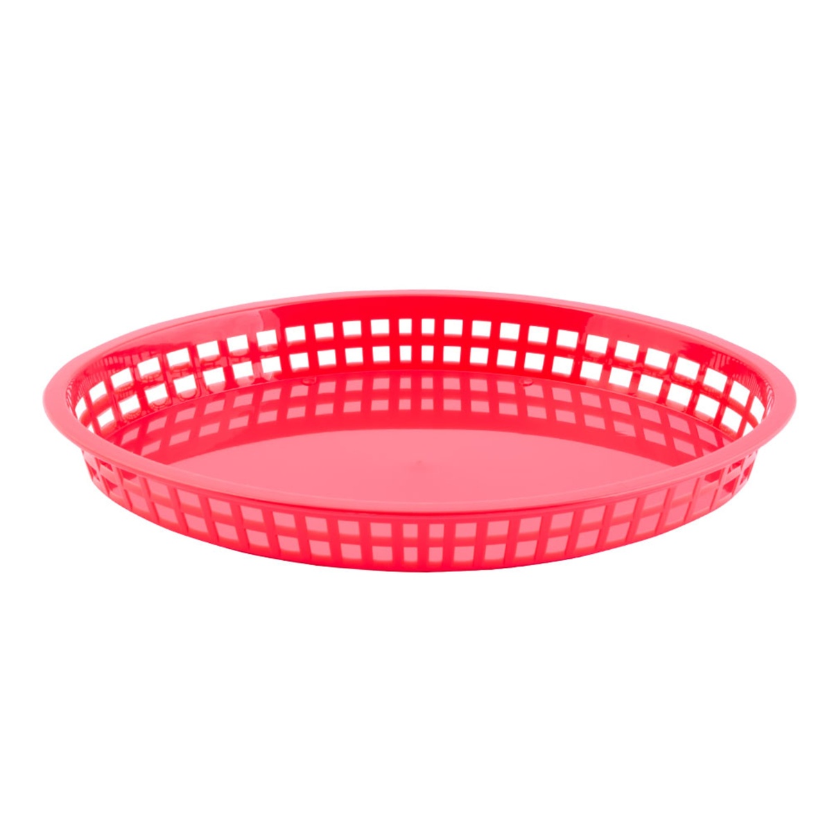 Tablecraft C1086R red oval Texas basket, straight-on side profile view