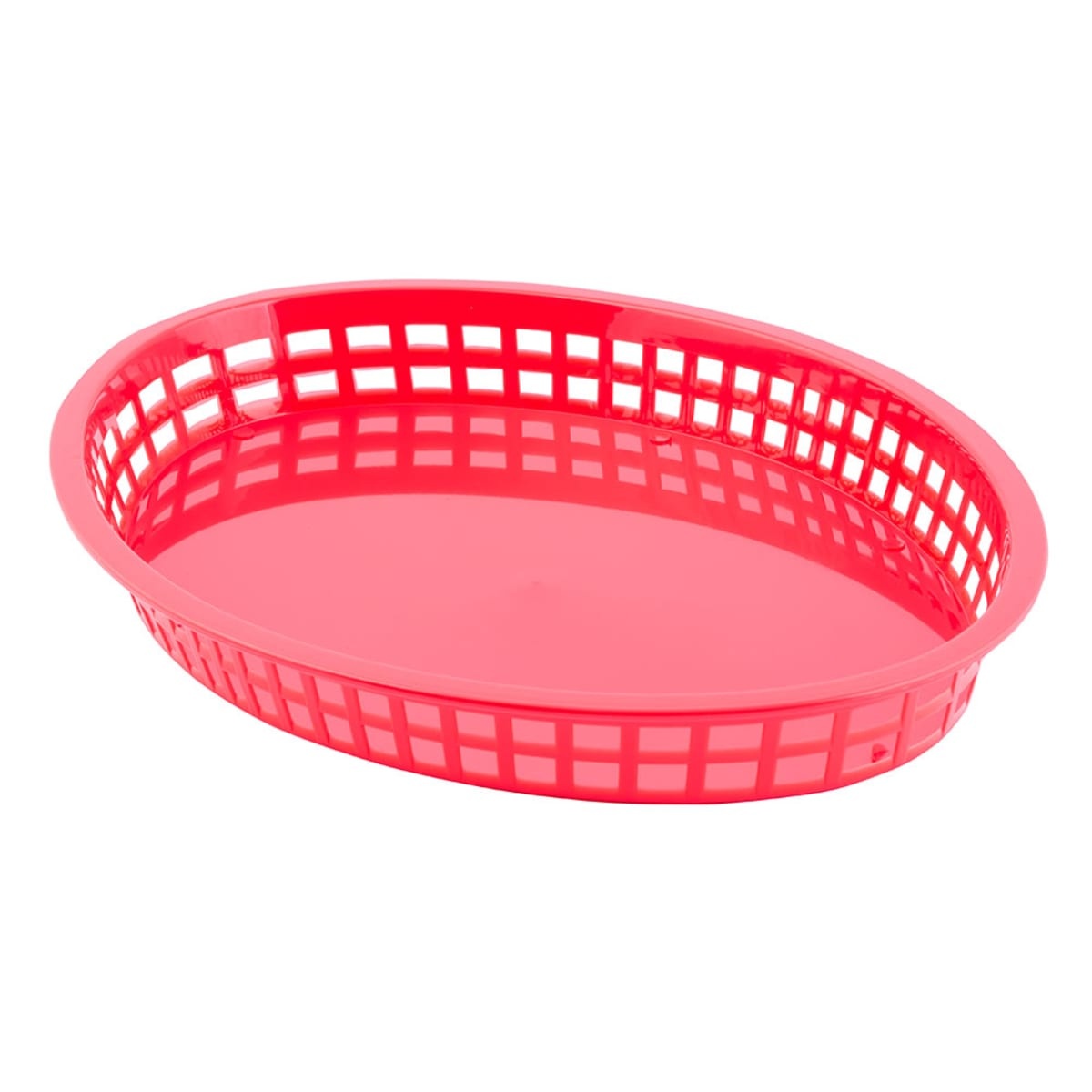 Tablecraft C1086R red oval polypropylene Texas basket, angled perspective view