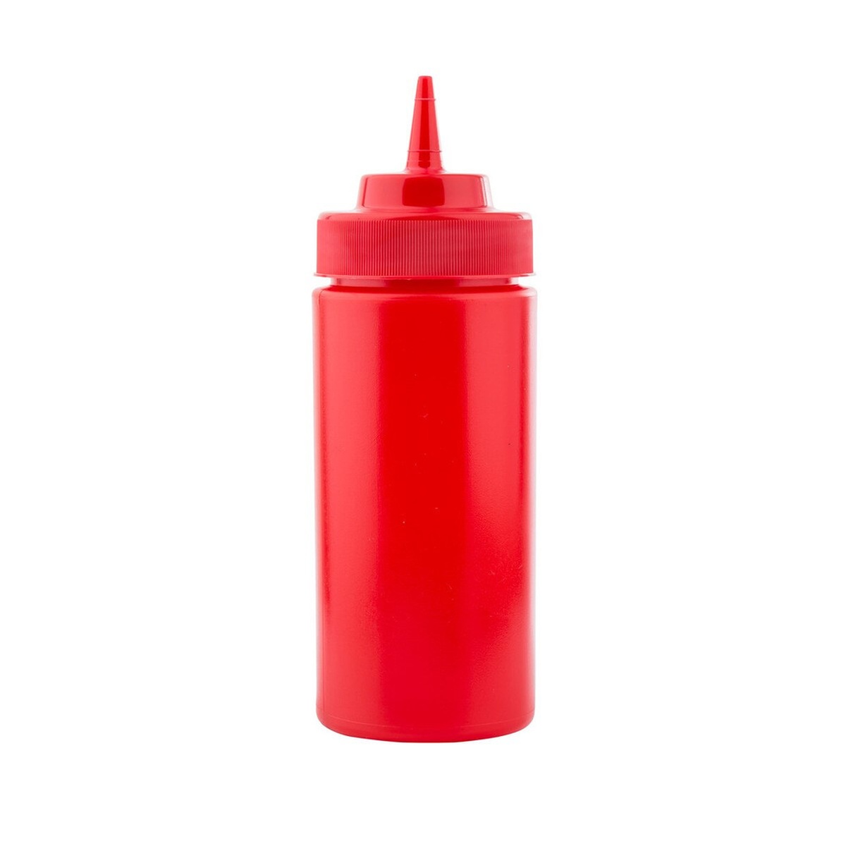 TableCraft C11663K red 16 oz widemouth squeeze bottle standing upright with red single-tip cap