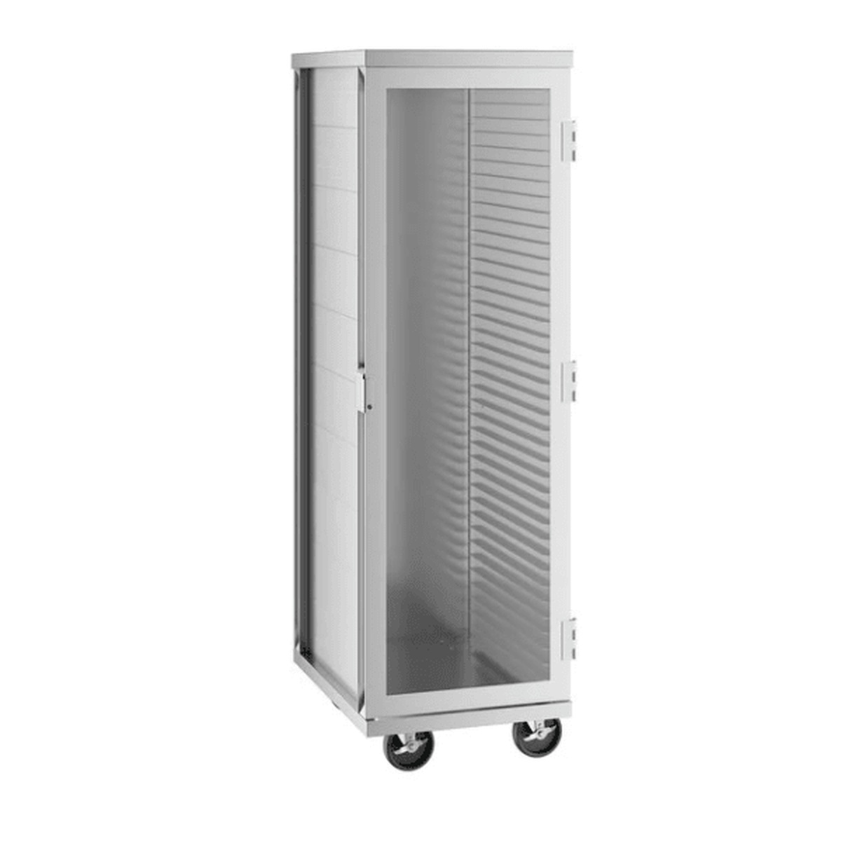 Enhanced C1840-1.5-GD full-size enclosed aluminum transport cabinet with glass door and caster wheels