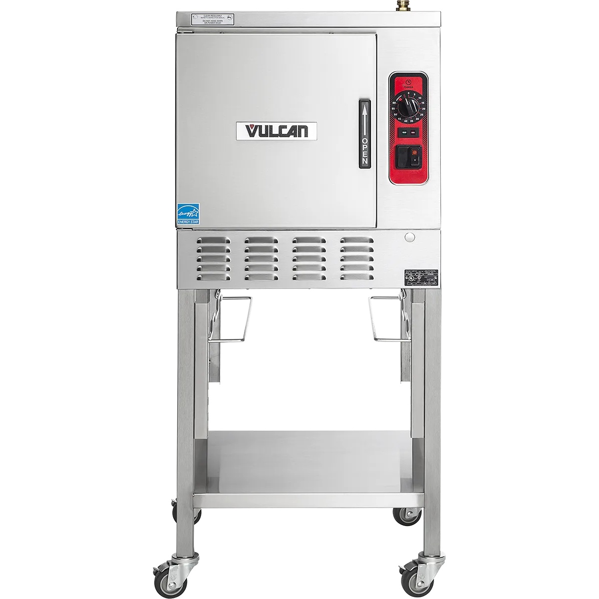 Vulcan C24EA5-LWE countertop electric convection steamer front view on mobile stand with casters