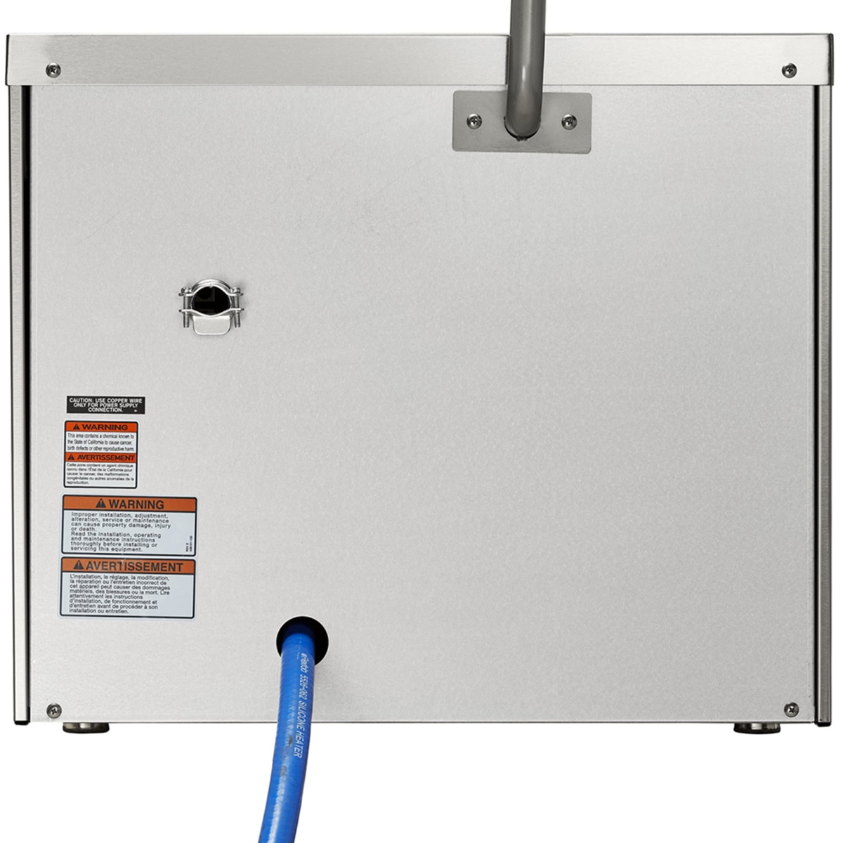 Back panel of Vulcan C24EO3AF steamer showing plumbed water connection and flexible drain hose