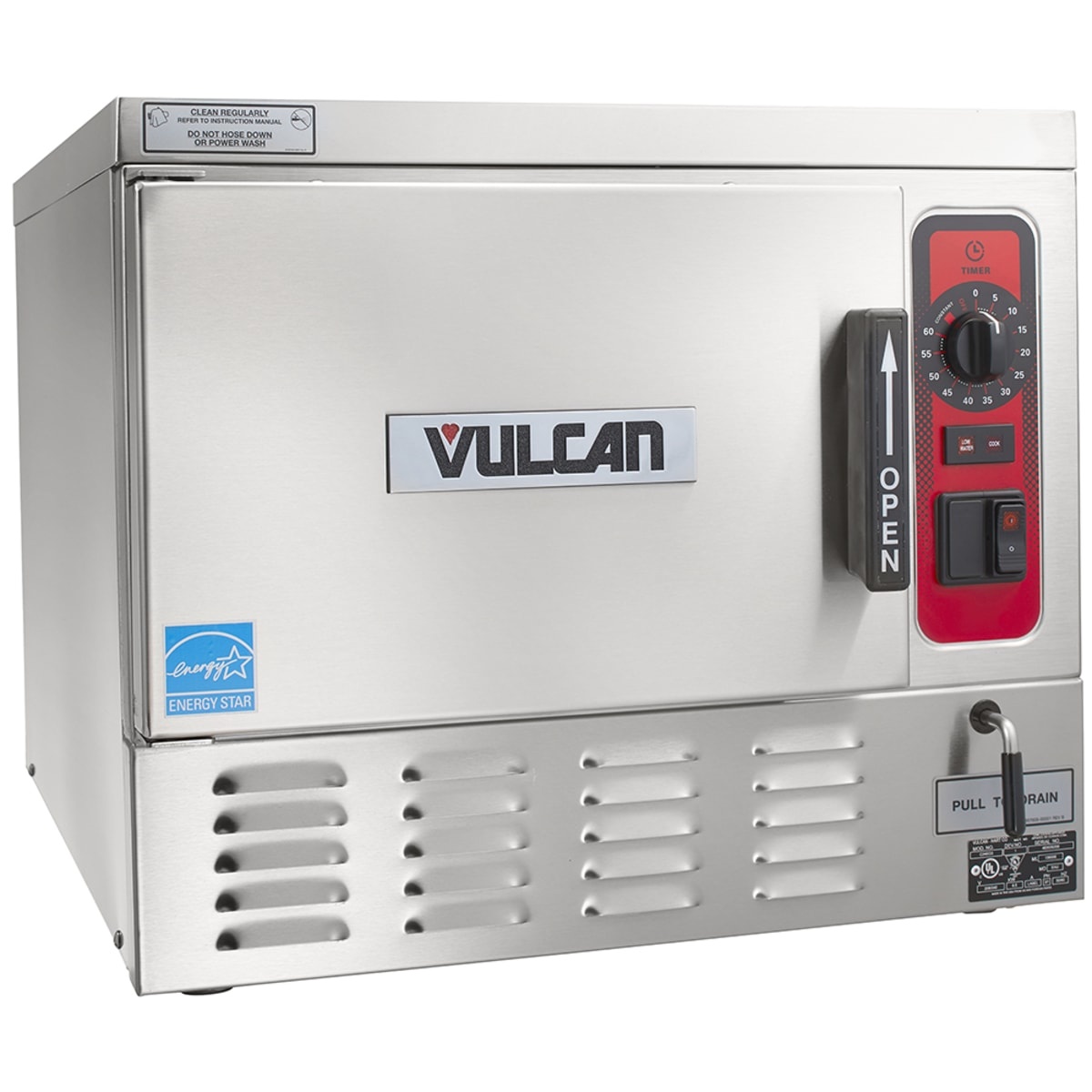 Vulcan C24EO3AF convection steamer angled three-quarter view showing stainless exterior and control panel