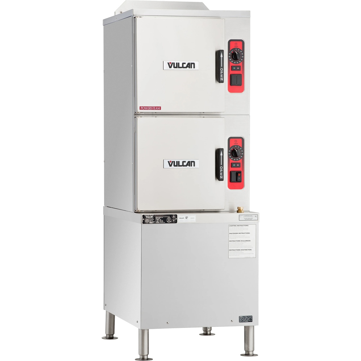 Vulcan C24GA6-PS PowerSteam two-compartment floor convection steamer on stainless steel cabinet base