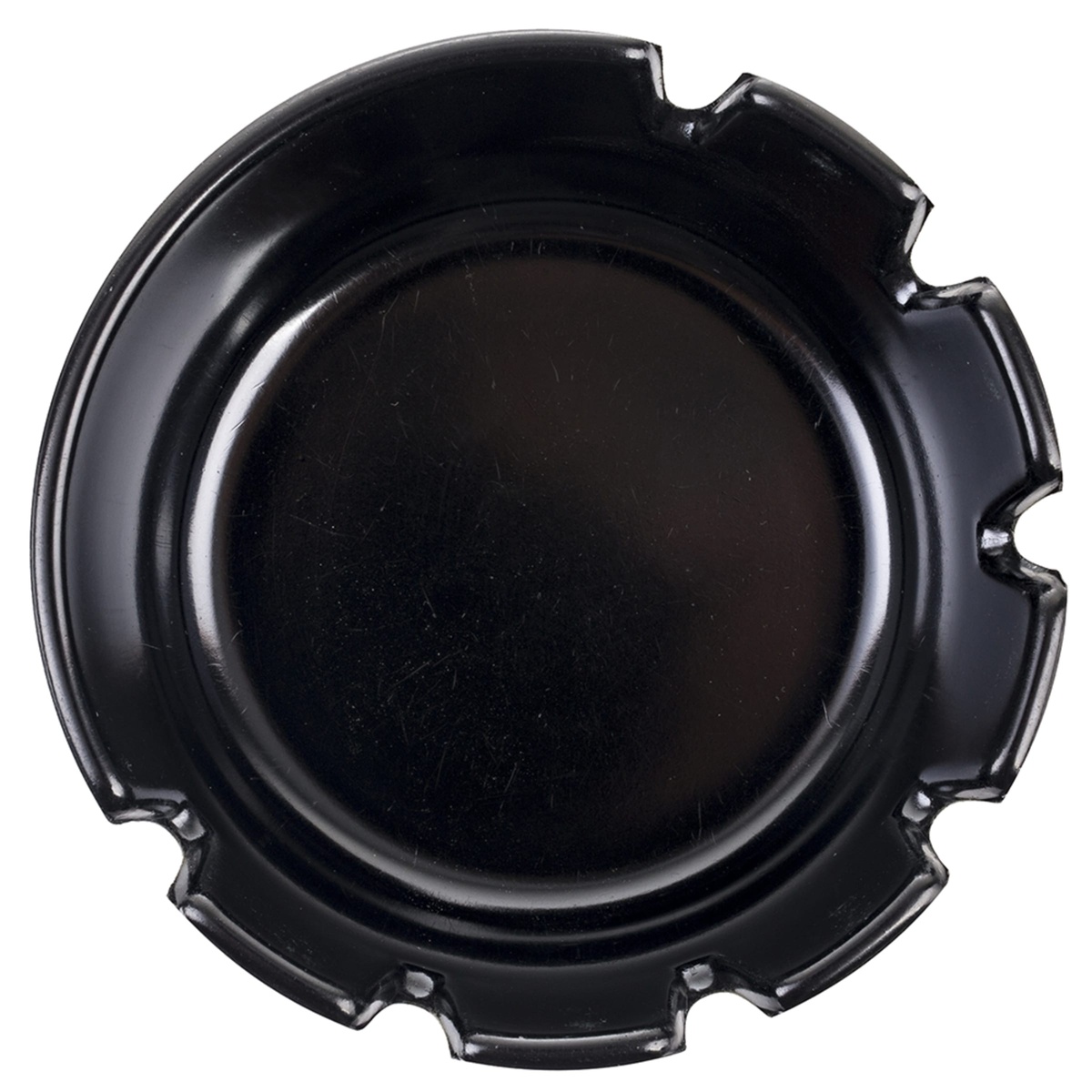 Top-down view of the Tablecraft 263B-1 black ashtray showing multiple cigarette rests around the rim