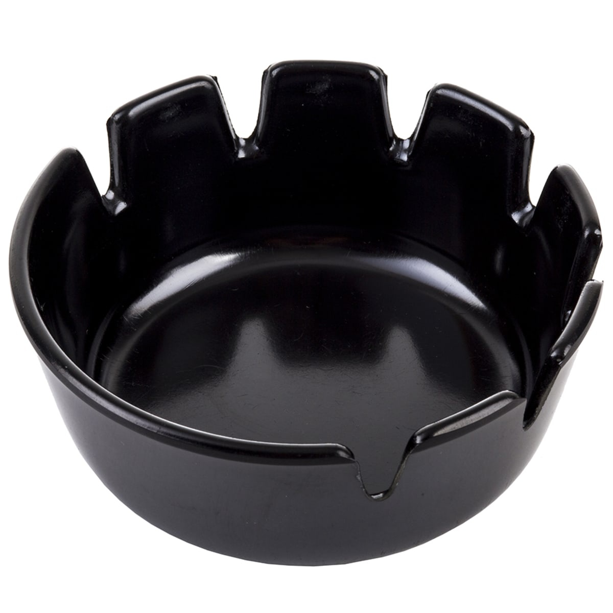 Tablecraft 263B-1 black phenolic deep well ashtray shown from an angled top perspective
