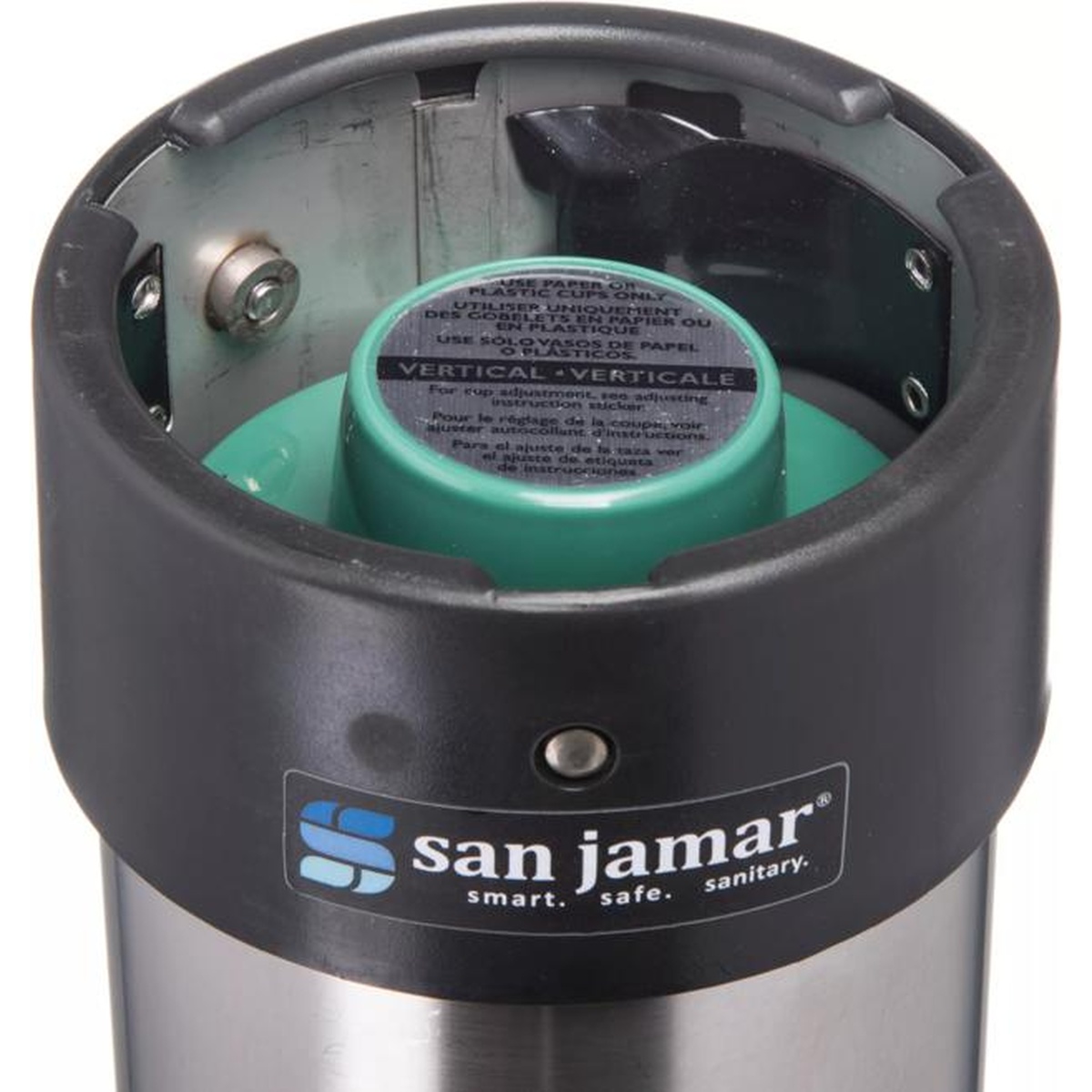 Top view of the San Jamar C3200EV adjustable collar mechanism and dispensing opening