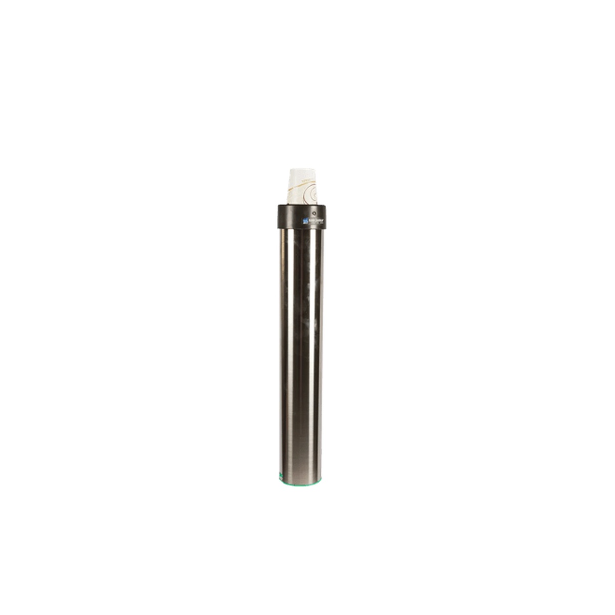 San Jamar C3200EV cup dispenser side profile showing full tube length with cup loaded at top