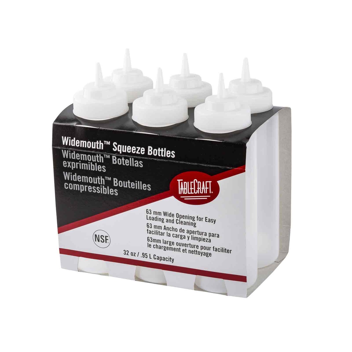 TableCraft Widemouth Squeeze Bottles 6-pack in branded retail box, alternate angle showing side and back panel