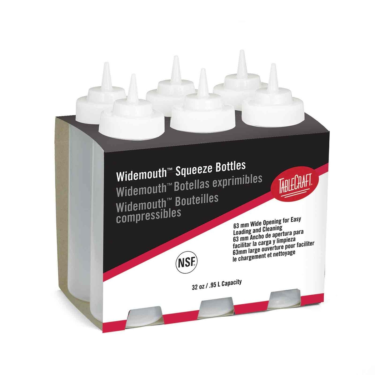 TableCraft Widemouth Squeeze Bottles 6-pack in branded retail box, angled front view
