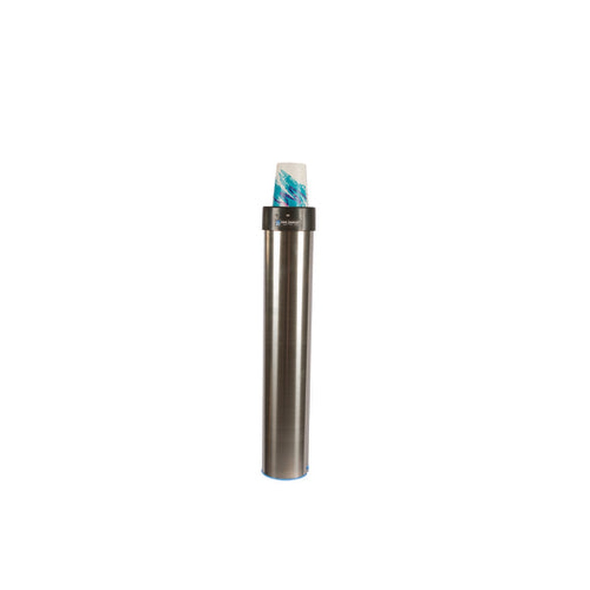 San Jamar C3400EF stainless steel surface mount cup dispenser with cup loaded at top