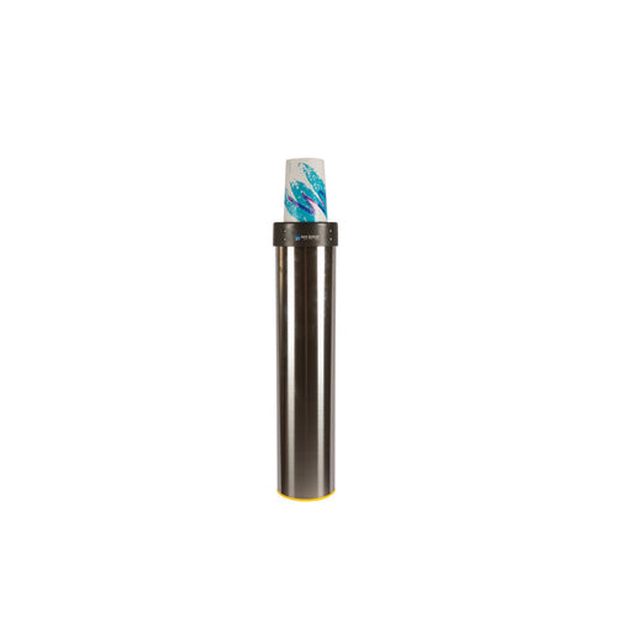 San Jamar C3500EF stainless steel surface mount cup dispenser with cup loaded at top