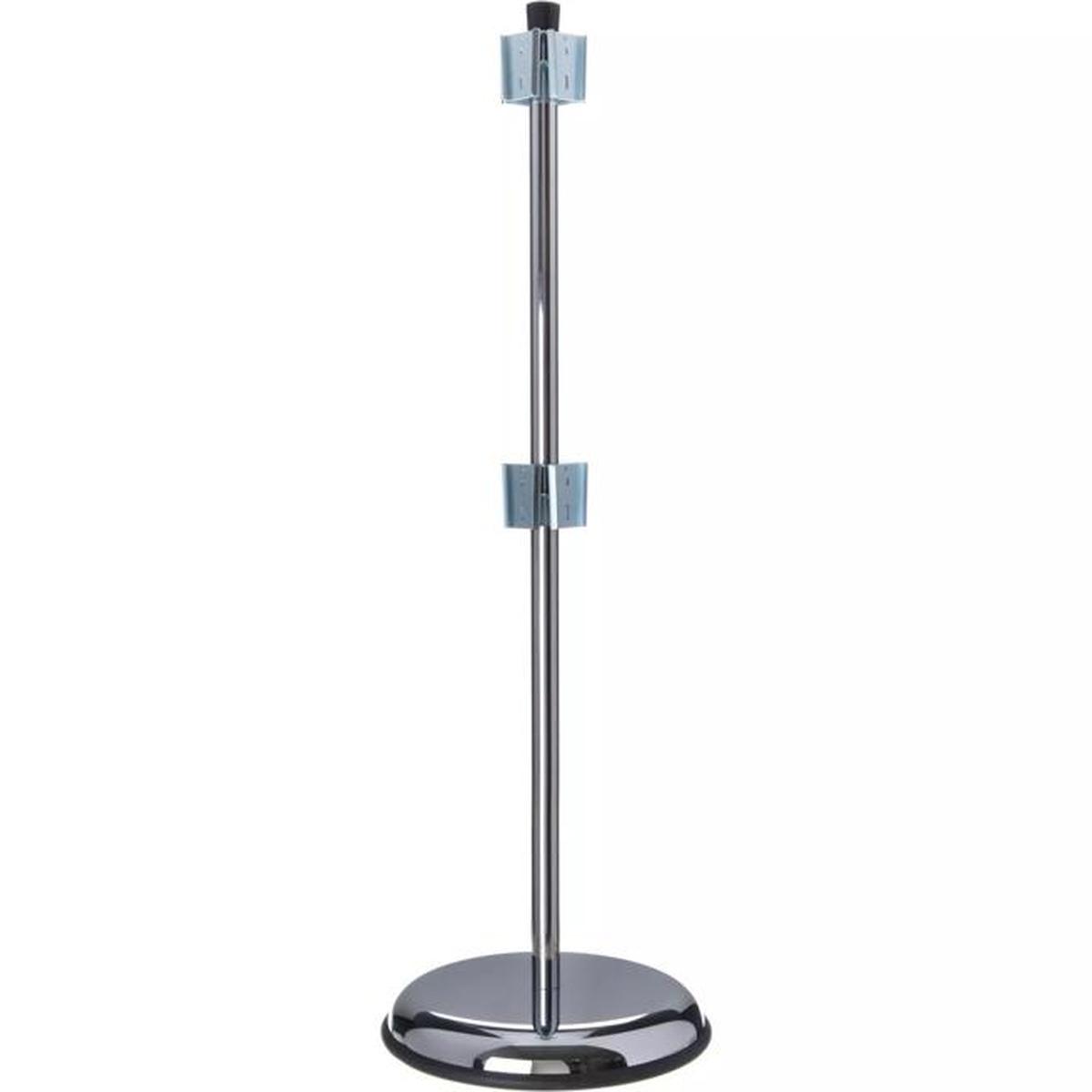 San Jamar C3604 revolving cup dispenser stand full height view showing chrome pole, two adjustable brackets, and round base
