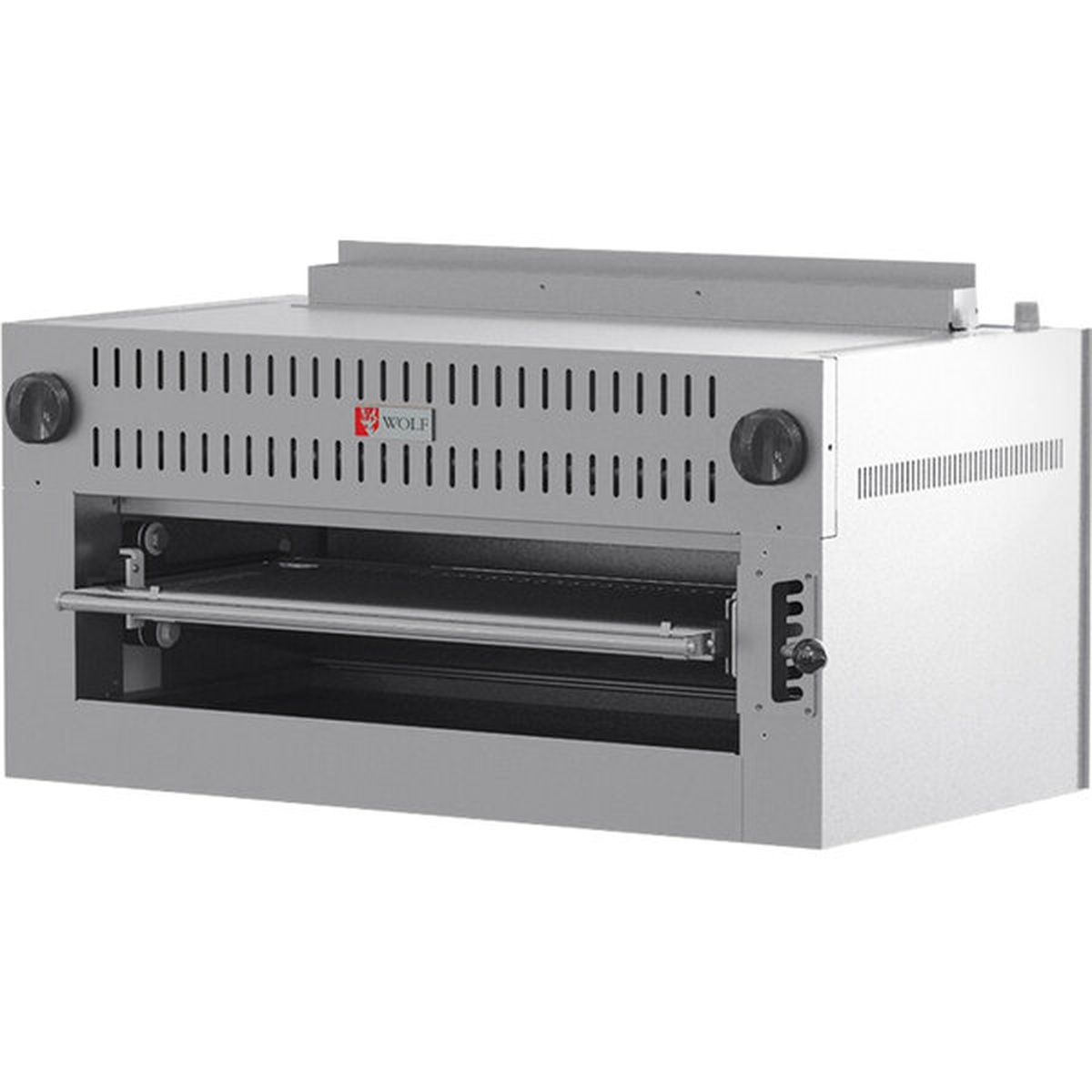 Wolf C36RB-P 36-inch radiant salamander broiler with chrome-plated grid and dual control knobs