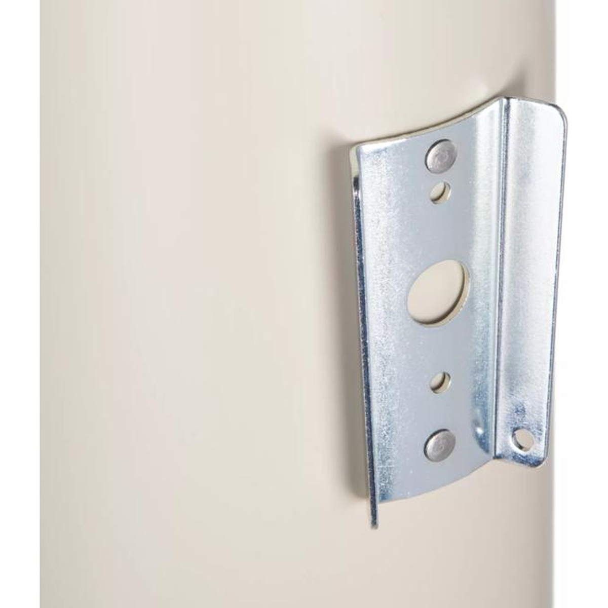Close-up of metal wall mounting bracket on San Jamar cup dispenser