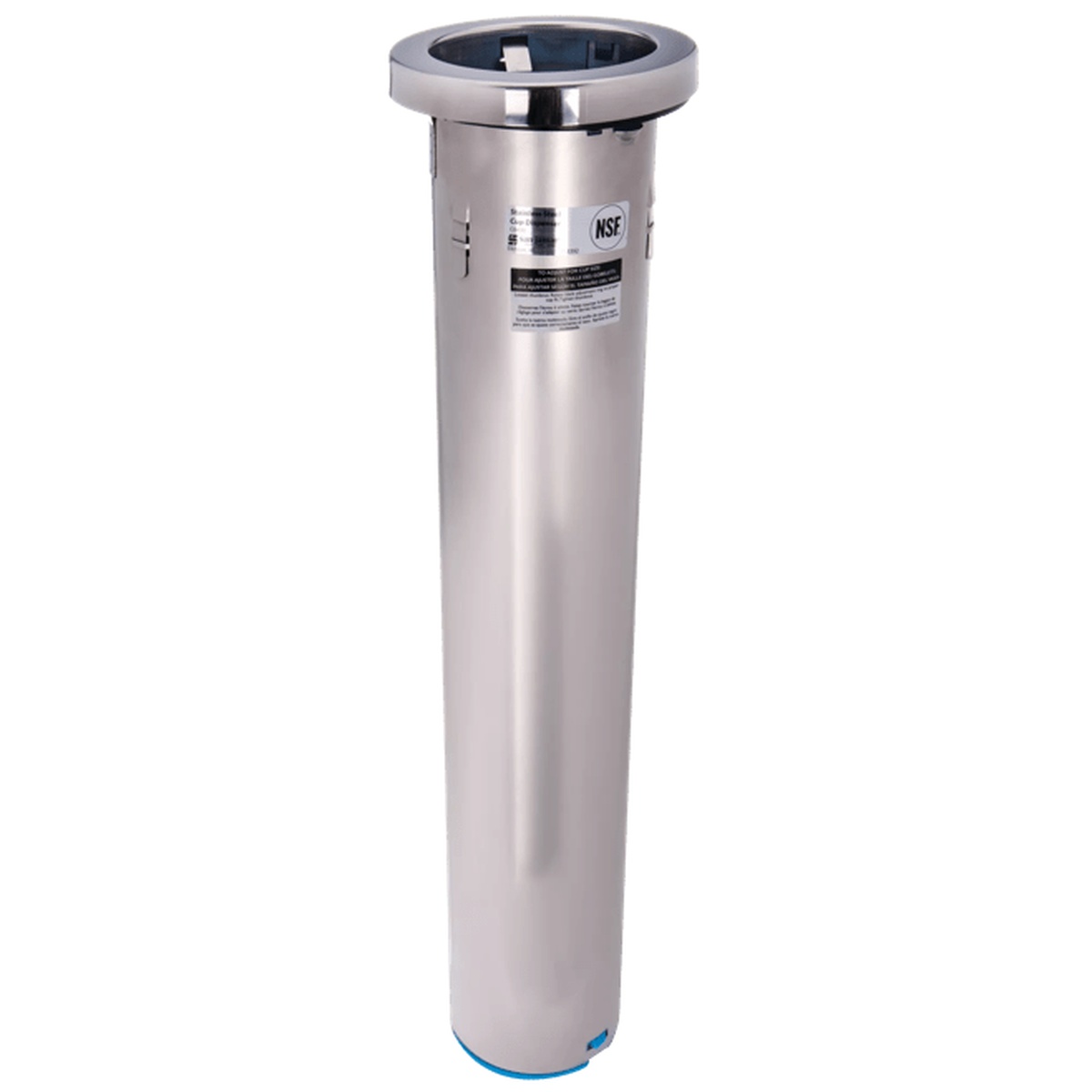 San Jamar C6400C stainless steel in-counter cup dispenser tube with NSF certification label