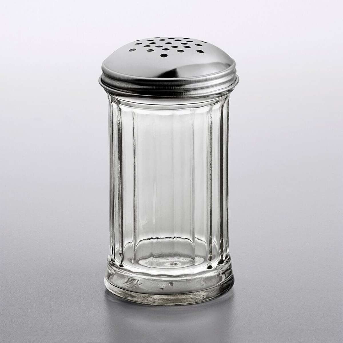 TableCraft C800-4 12 oz. fluted clear glass shaker with stainless steel perforated dome top