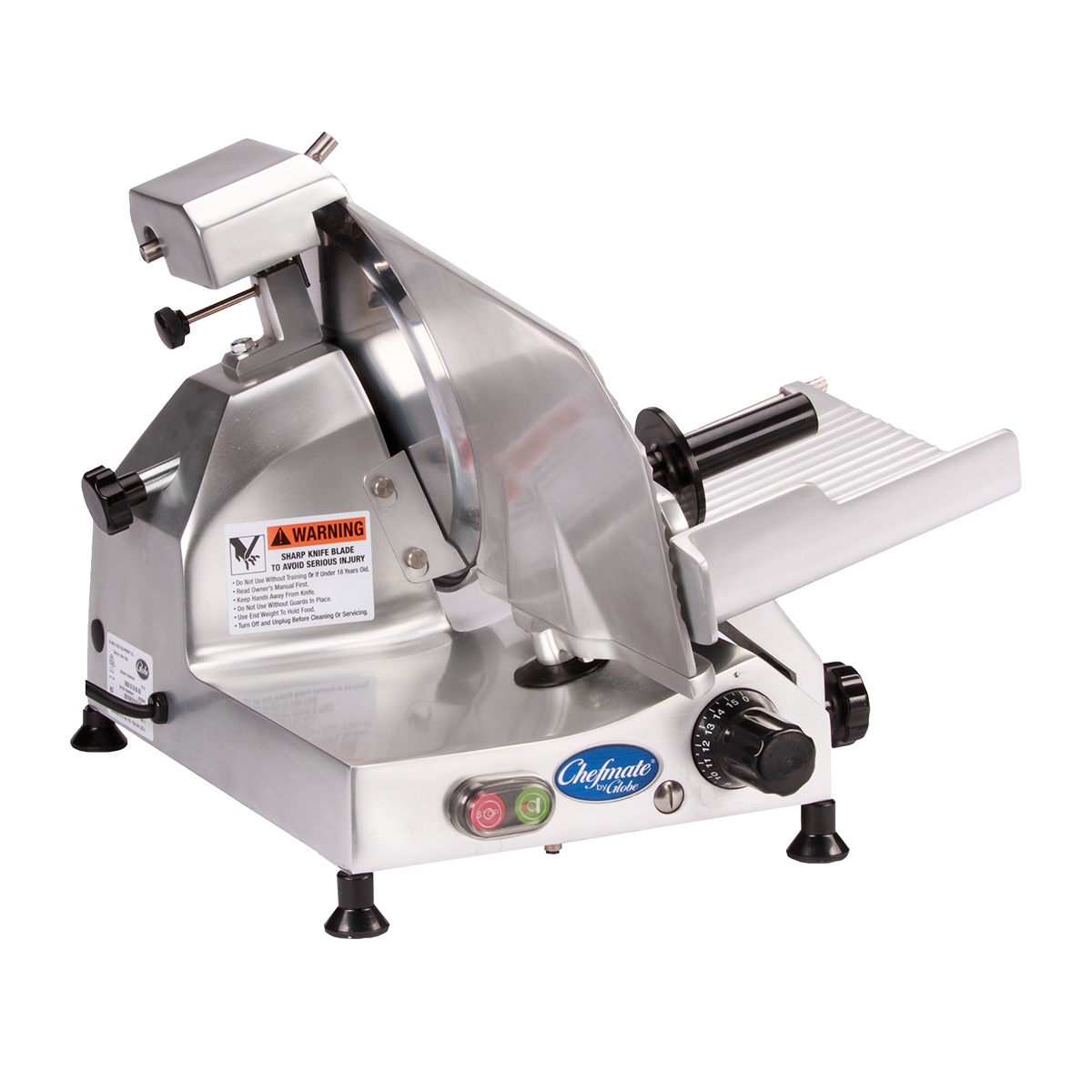 Globe Chefmate C9 manual countertop slicer with 9-inch blade and carriage
