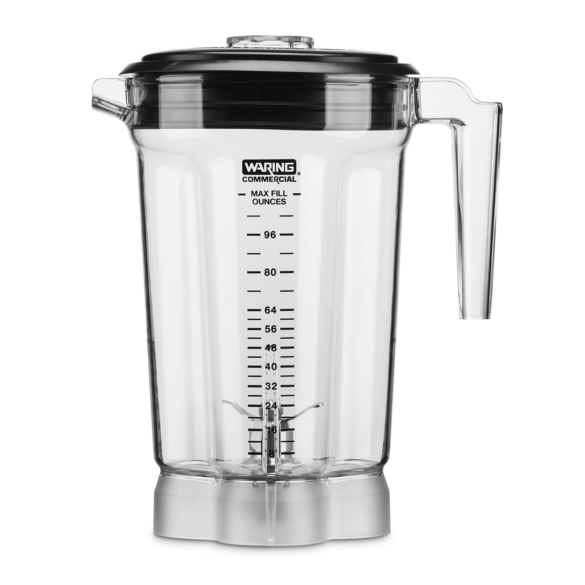 Waring CAC170 clear 1-gallon blender container with handle, lid, and blade assembly